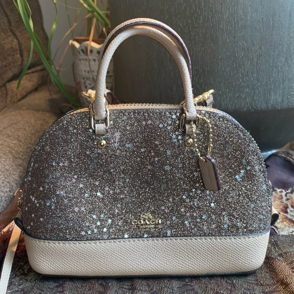 Authentic COACH Leather/glitter stars small zip top satchel/Crossbody - Picture 1 of 16